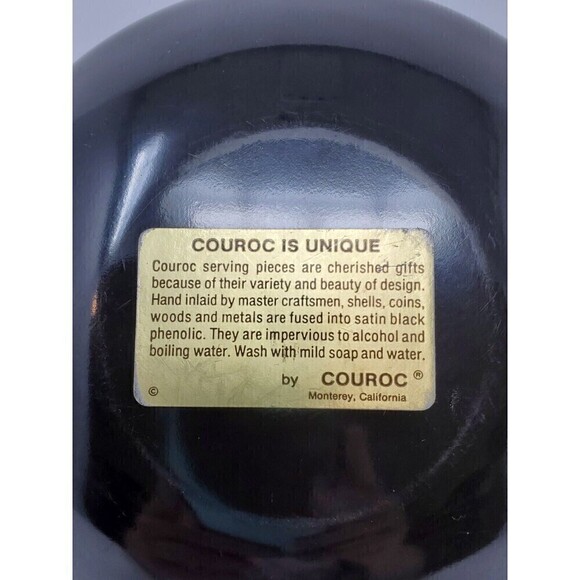 VINTAGE COUROC OF MONTEREY LOT BLACK OWL INLAY PLATE BOWL 1970s - Picture 5 of 12